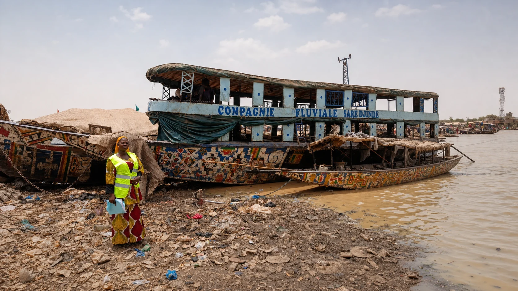 Enquêteur sur les rives du fleuve à Mopti